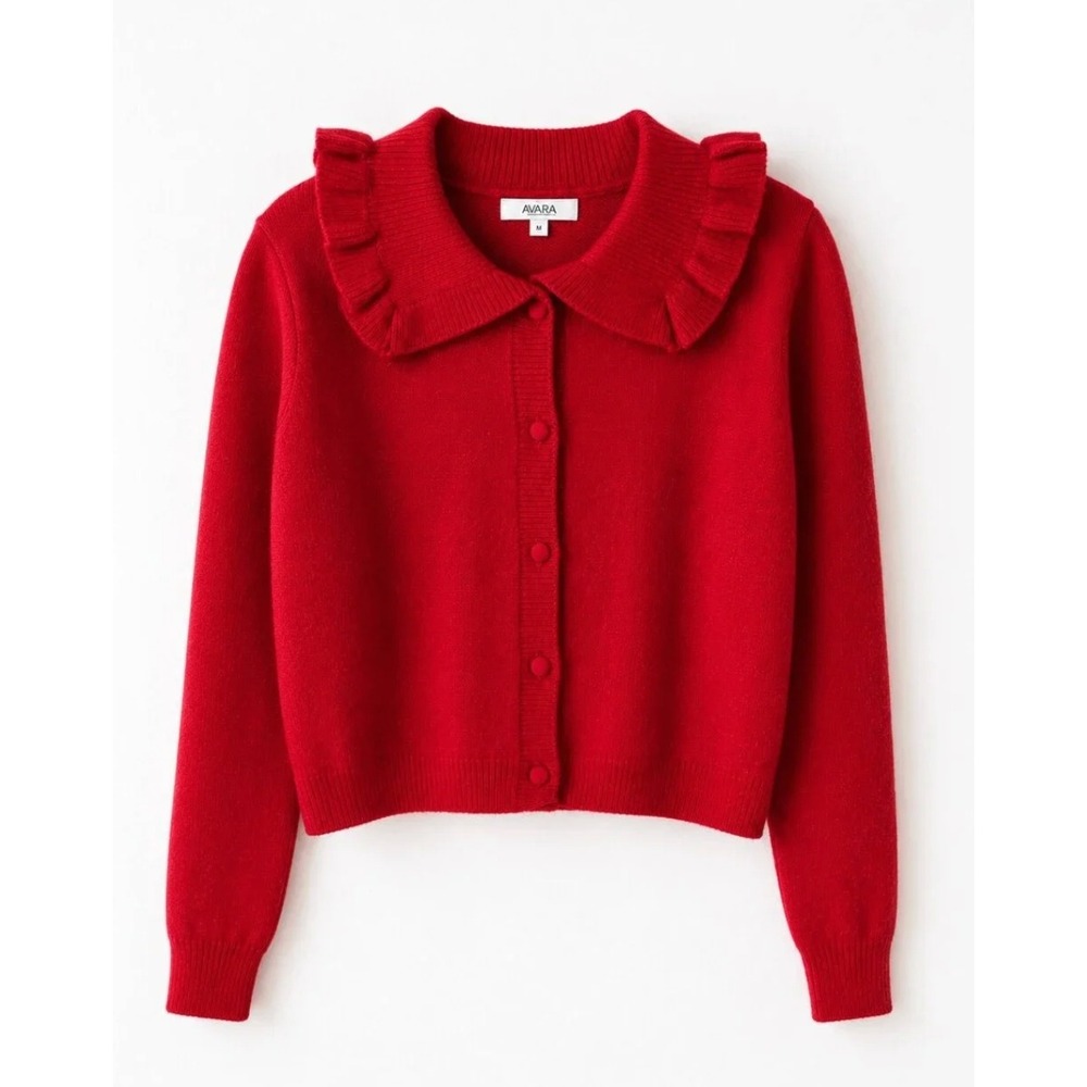 NEW Avara Jordyn Cardigan Size L Red Feminine Coquette Grandmacore Parisian Chic